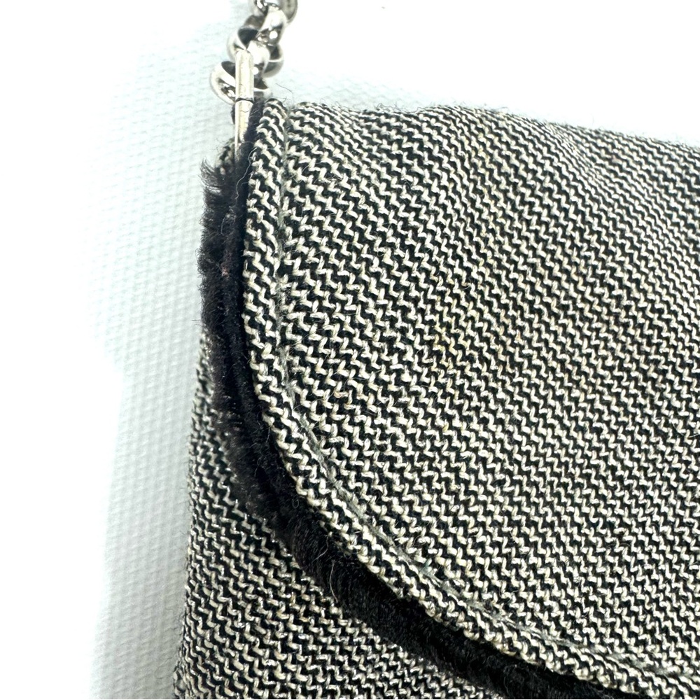 Buzz by Jane Fox vintage black, silver & white fabric mini bag w optional chain - Picture 12 of 16